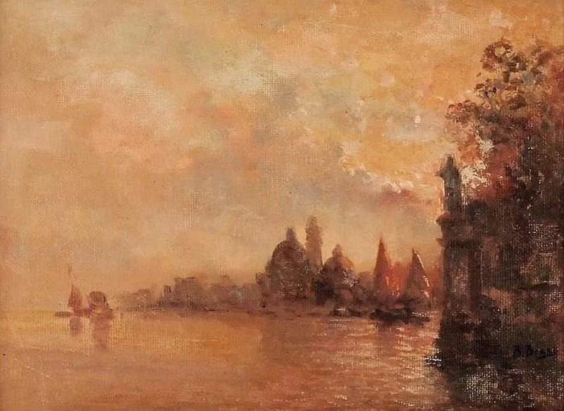 Impressione di Venezia nella luce della sera, con vista su San Giorgio Maggiore
